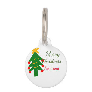 Green red christmas tree merry Christmas add name  Pet Tag