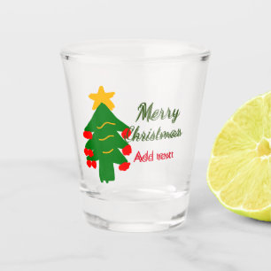 Green red christmas tree merry Christmas add name  Shot Glass