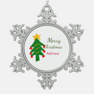 Green red christmas tree merry Christmas add name Snowflake Pewter Christmas Ornament