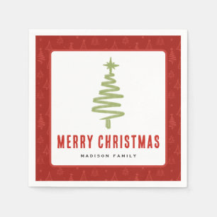 Green & Red Christmas Tree Winter Family Holiday Napkin
