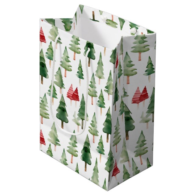 Green Red Christmas Trees  Medium Gift Bag (Front Angled)