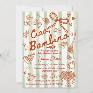 Green Red Ciao Bambino Italian Invitation