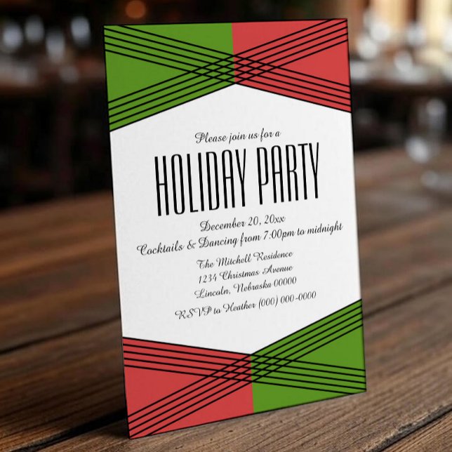 Green Red Colourful Deco Holiday Party Invite (Green Red Colorful Deco Holiday Party Invite)