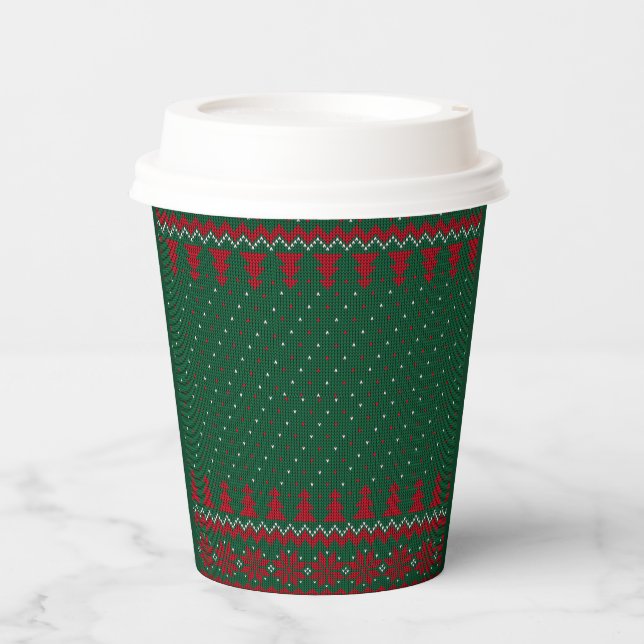 Green & Red Crisscross Christmas Paper cup (Front)