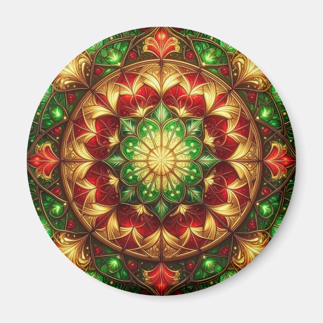Green Red Decorative Christmas Holiday Magnet (Front)