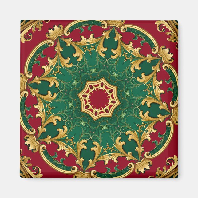 Green Red Decorative Christmas Holiday Magnet (Front)
