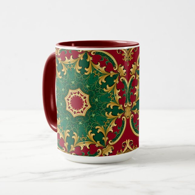 Green Red Decorative Christmas Holiday Mug (Front Left)