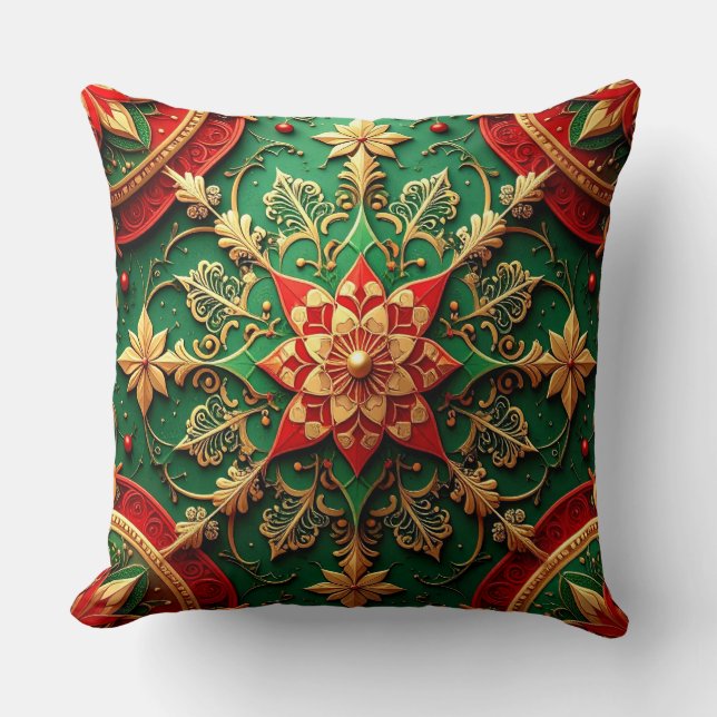 Green Red Decorative Christmas Throw Pillow (Front)
