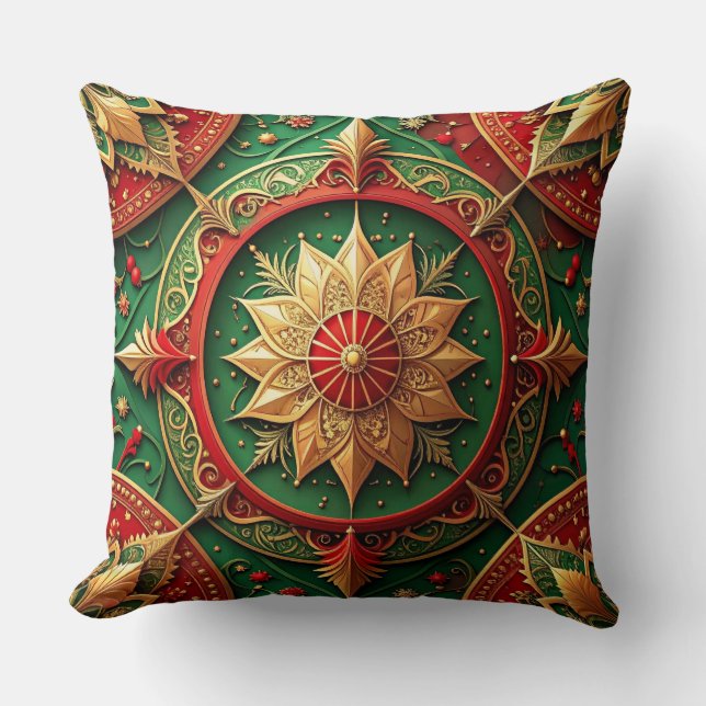 Green Red Decorative Christmas Throw Pillow (Front)