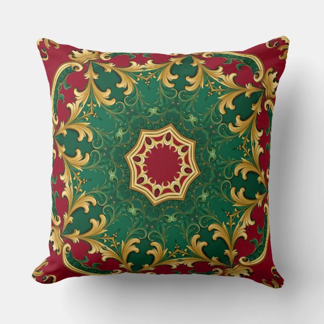 Green Red Decorative Christmas Throw Pillow (Front)