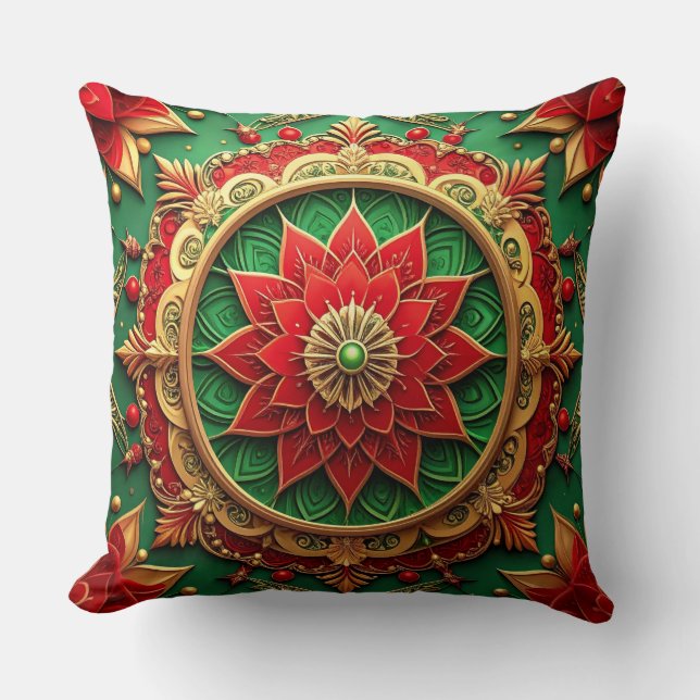 Green Red Decorative Christmas Throw Pillow (Front)