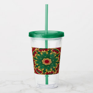 Green Red Decorative Holiday Acrylic Tumbler