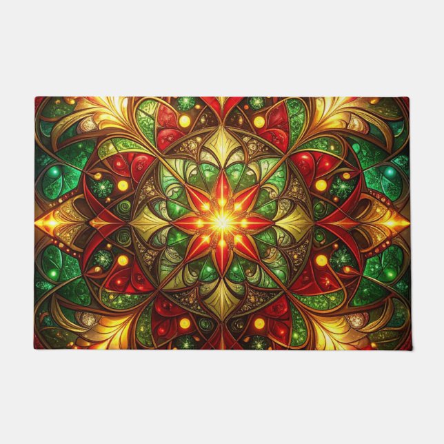 Green Red Decorative Holiday Doormat (Front)