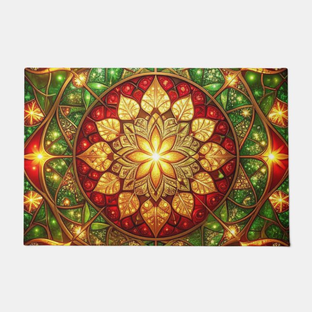 Green Red Decorative Holiday Doormat (Front)
