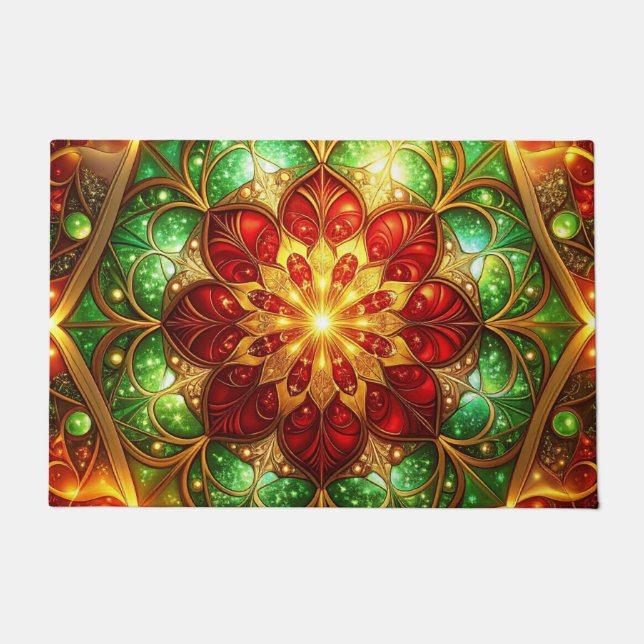 Green Red Decorative Holiday Doormat (Front)
