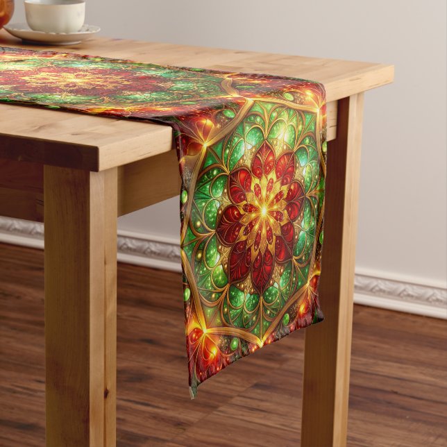 Green Red Decorative Holiday Table Runner (In Situ)