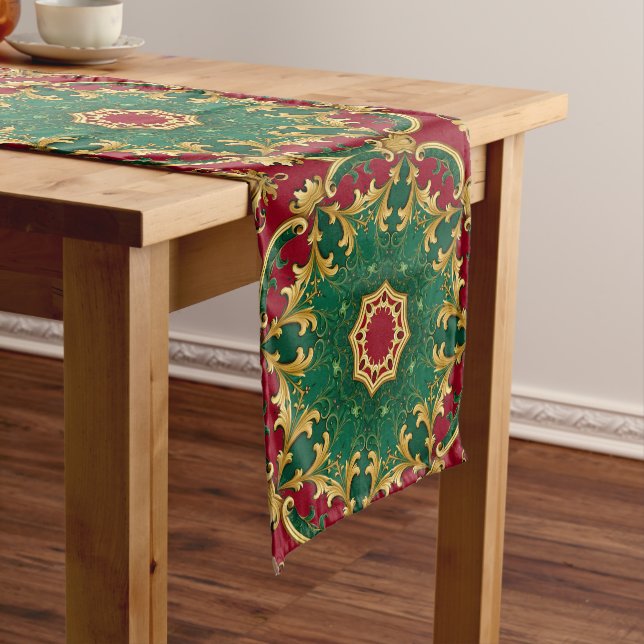 Green Red Decorative Holiday Table Runner (In Situ)