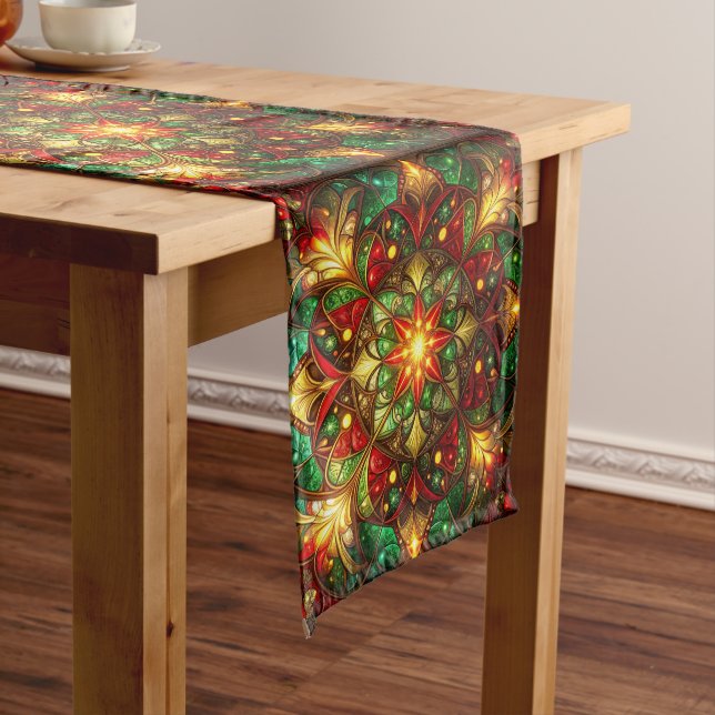 Green Red Decorative Holiday Table Runner (In Situ)
