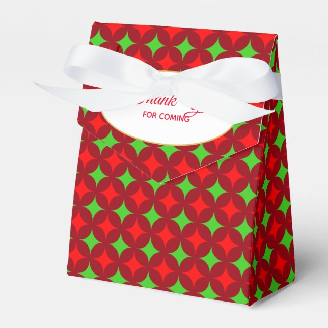 Green Red Diamond Star Pattern on Red Thank You Favour Box (Front Side)
