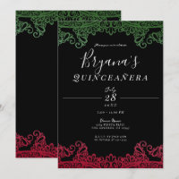 Green & Red Elegant Black 15th Quinceañera Party