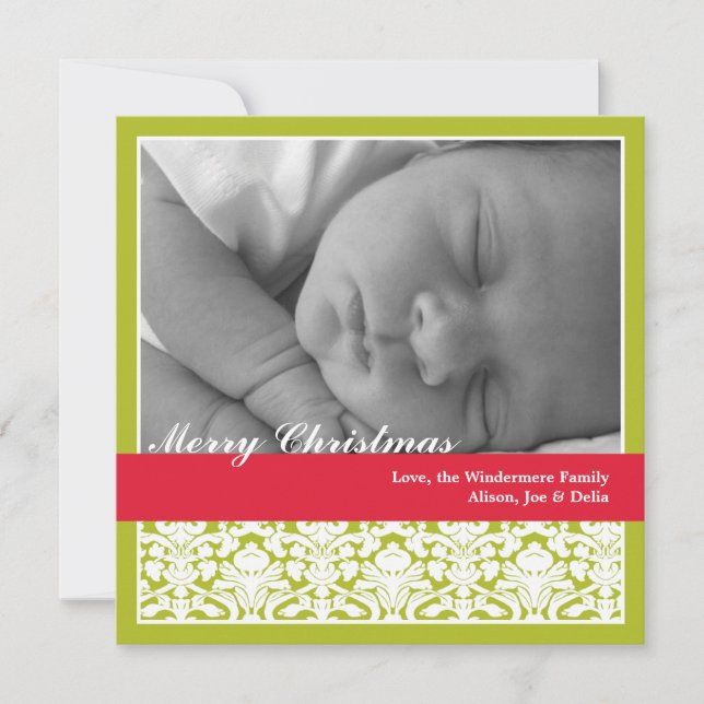 Green red elegant damask merry Christmas holiday (Front)