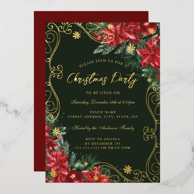 Green Red Festive Flower Swirl Christmas Party (Front/Back)