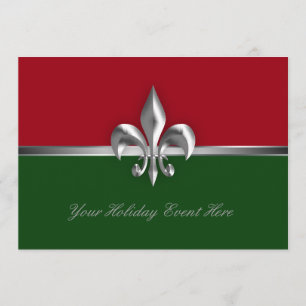 Green Red Fleur de Lis Holiday Event Invitation