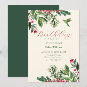 Green red floral birthday invitation