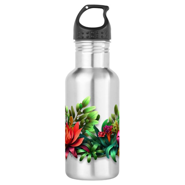 Green Red Floral Bouquet 532 Ml Water Bottle (Front)
