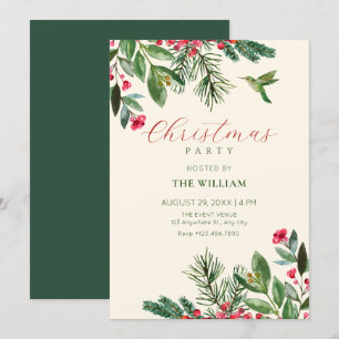Green red floral christmas invitation