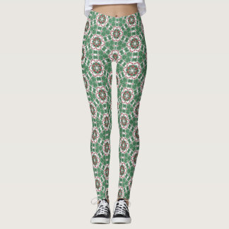 Green Red Floral Mandala Pattern Leggings