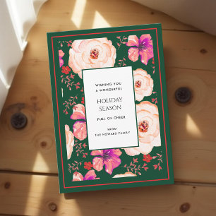 Green Red Floral Vintage Watercolor Holiday Card