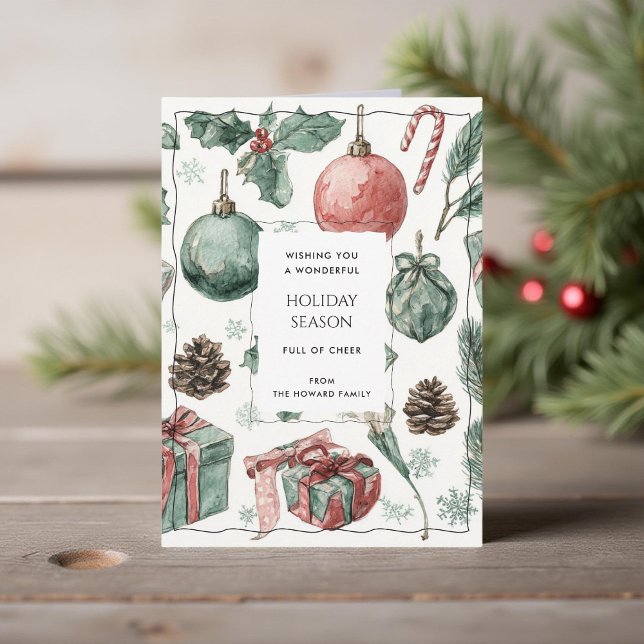 Green Red Floral Whimsical Watercolor Holiday Card (Creator Uploaded)