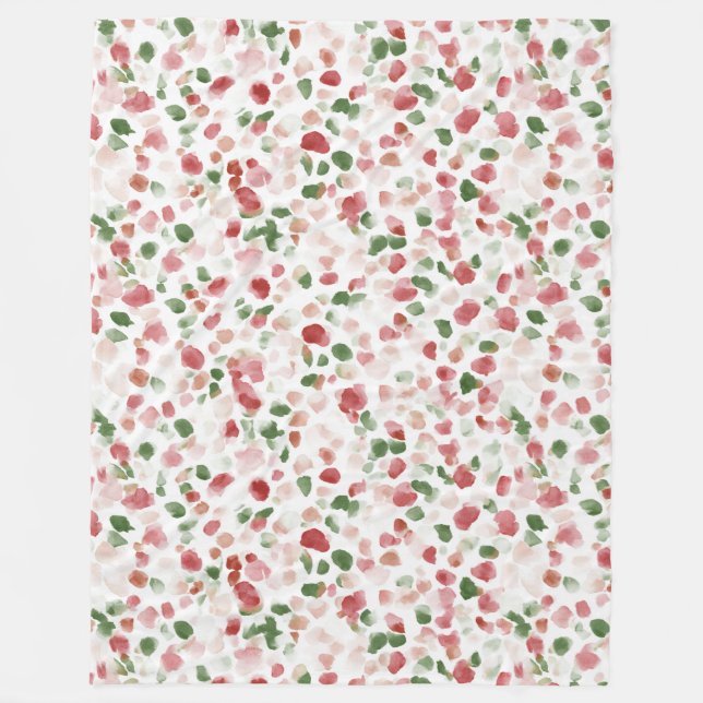 Green Red Flower Petals Fleece Blanket (Front)