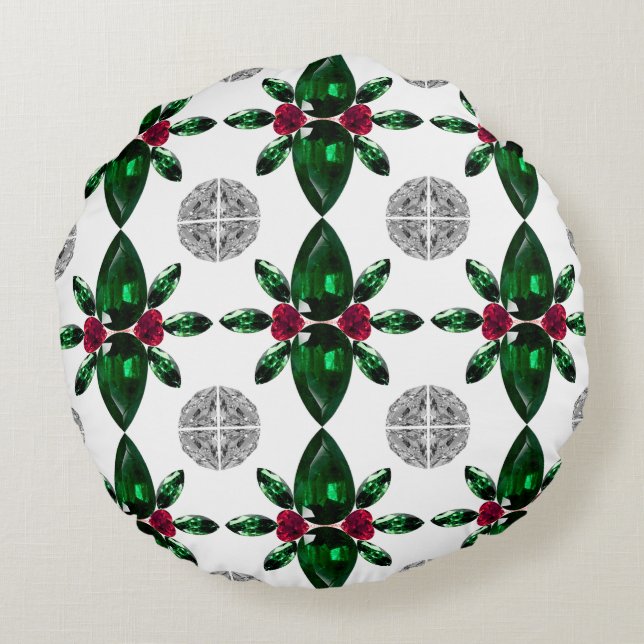 Green & Red Gemstone Pattern Pillow (Back)