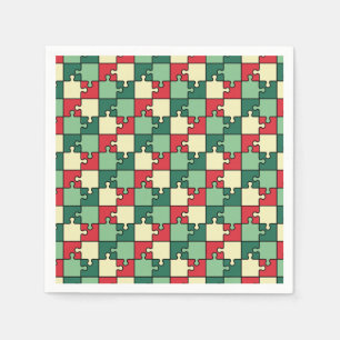 Green Red Geometric Puzzle Pieces Pattern Napkin