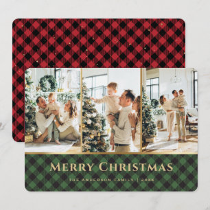 Green Red Gold Buffalo Plaid Photo Christmas Holiday Card