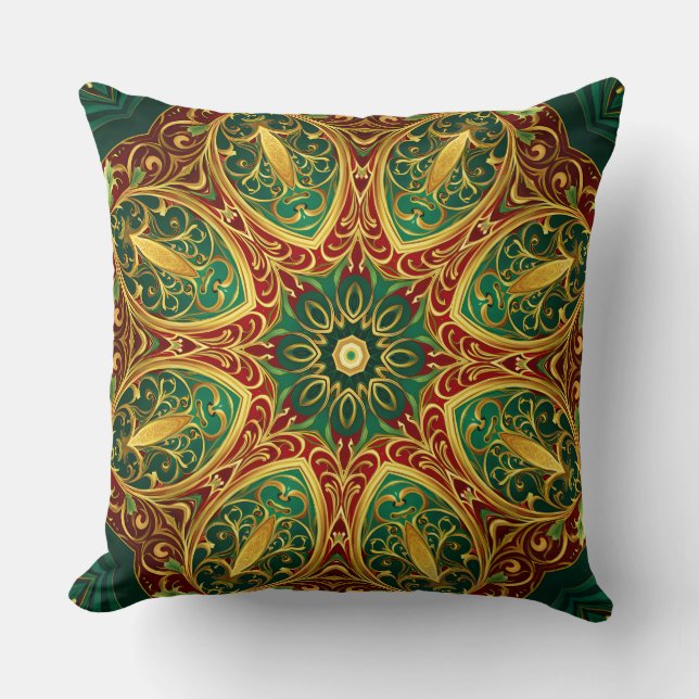 Green Red Gold Decorative Christmas Throw Pillow (Front)