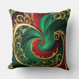Green Red Gold Decorative Christmas Throw Pillow