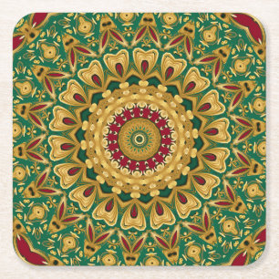 Green Red Gold Decorative Holiday Paper Coaster