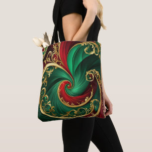 Green Red Gold Decorative Holiday Tote Bag