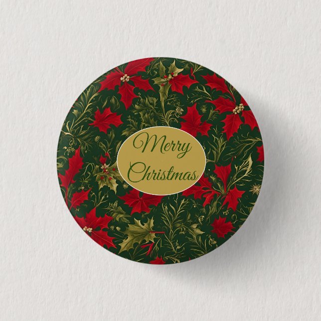 Green Red Gold, Holly and Amaryllis Christmas 3 Cm Round Badge (Front)