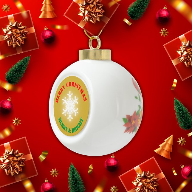 Green, Red & Gold Merry Christmas | Ceramic Ball Christmas Ornament (Creator Uploaded)