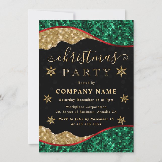 Green Red & Gold Snowflake Company Christmas Party Invitation (Front)