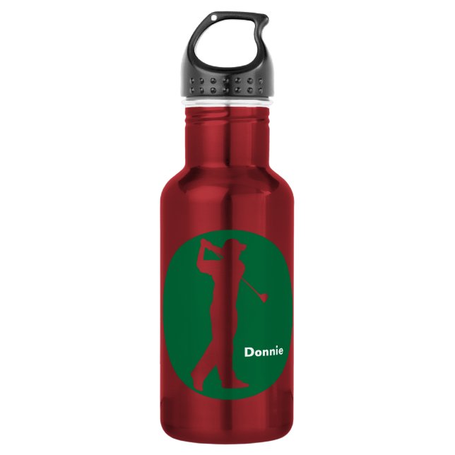 Green Red Golfer Golf Personalised 532 Ml Water Bottle (Front)