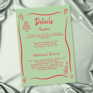 Green Red Hand Drawn Heart Whimsical Wedding Enclosure Card