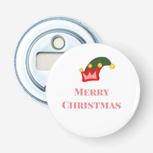 Green red hat merry Christmas add name text name Bottle Opener
