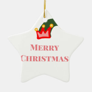 Green red hat merry Christmas add name text name Ceramic Ornament