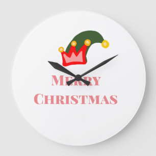 Green red hat merry Christmas add name text name Large Clock