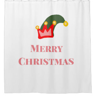 Green red hat merry Christmas add name text name Shower Curtain